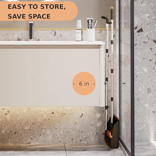 Image of Broom and Dustpan Set, Cleaning Supplies Broom and Dustpan Set for Home, Long Stainless Steel Handle Brooms with Upright Dustpan Combo Set for Home Office Kitchen Lobby Floor Cleaning