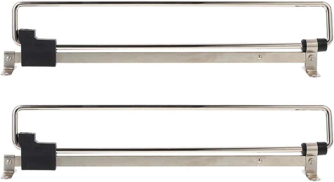 2pcs Adjustable Retractable Closet Rods for Hanging Clothes with Top-mount Design, Silver Iron and Plastic Construction, Versatile Space-saving Solution for Home Air-drying