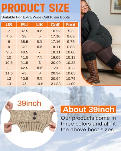 Coume 3 Pairs Women's Extra Wide Calf Boot Cuffs Plus Size Boot Toppers for Women Leg Warmer Socks Gift for Christmas Winter2