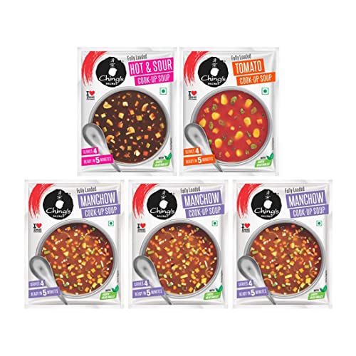 Image of Chings Manchow x 3 + Hot & Sour x 1 + Tomato x 1 cookup soup PACK OF 5