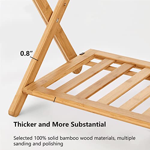 Smart Fendee 26.77" Fully Assembled Natural Luggage Rack For Guest Room, Bamboo Wide Suitcase Stand With Storage Shelf, Folding Luggage Holder For Bedroom, Hotel #TOP3