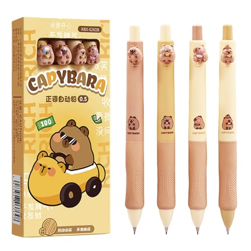 MOZXIRZ 4 lápices mecánicos lindos de 0.5 mm, con dibujos animados, Capibara,...