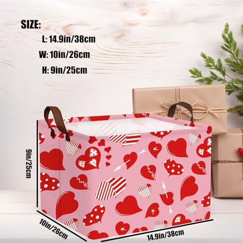 Image of Cute Large Valentine's Day Gift Basket Empty Heart Decor Storage Bin for Kid Baby Room Decor (Striped Red Heart)