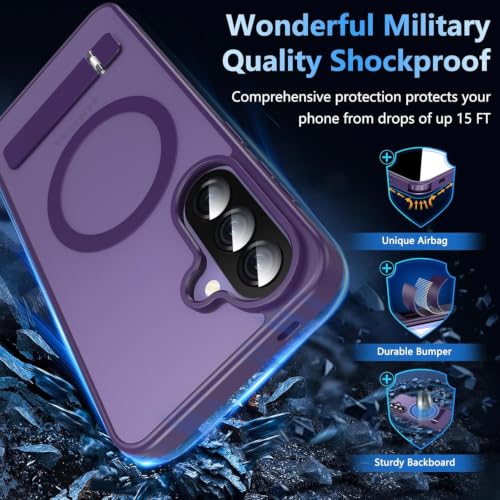 Image of Elzzi MagSafe Compatible Case for Samsung A57 Translucent Matte Bottom Kickstand Shockproof Slim Anti-Fingerprint Magnetic Hybrid Protective Cover (Deep)