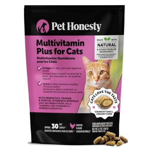 Cat Multivitamin Crunchy & Creamy Chews - Cat Treats for Health + Immune, Joint Support, Skin & Coat, & Digestion - Vitamins with Omega 3s, Lysine & Probiotics (30 Day Supply)