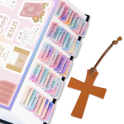 Image of Bible Tabs with Gold Feather Bookmark, Laminated Bible Tabs for Women Men, Christian Gifts for Easy Navigation, Bible Book Index Tabs Labels, Bible Study Supplies, Rainbow