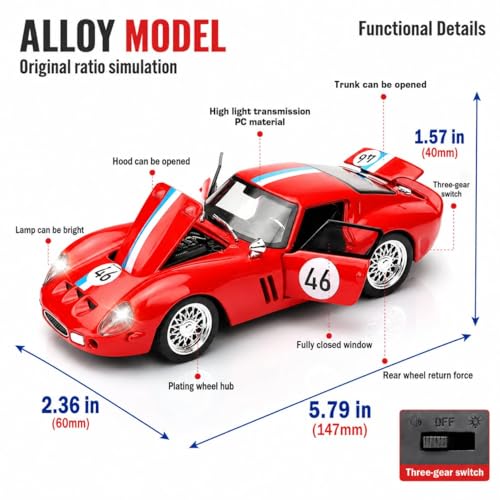 Image of Magicwand 1:32 Scale Die-Cast Metal Ferrrari GTO SPORTX Car【Colors as Per Stock】 with Openable Doors & Pull Back Action