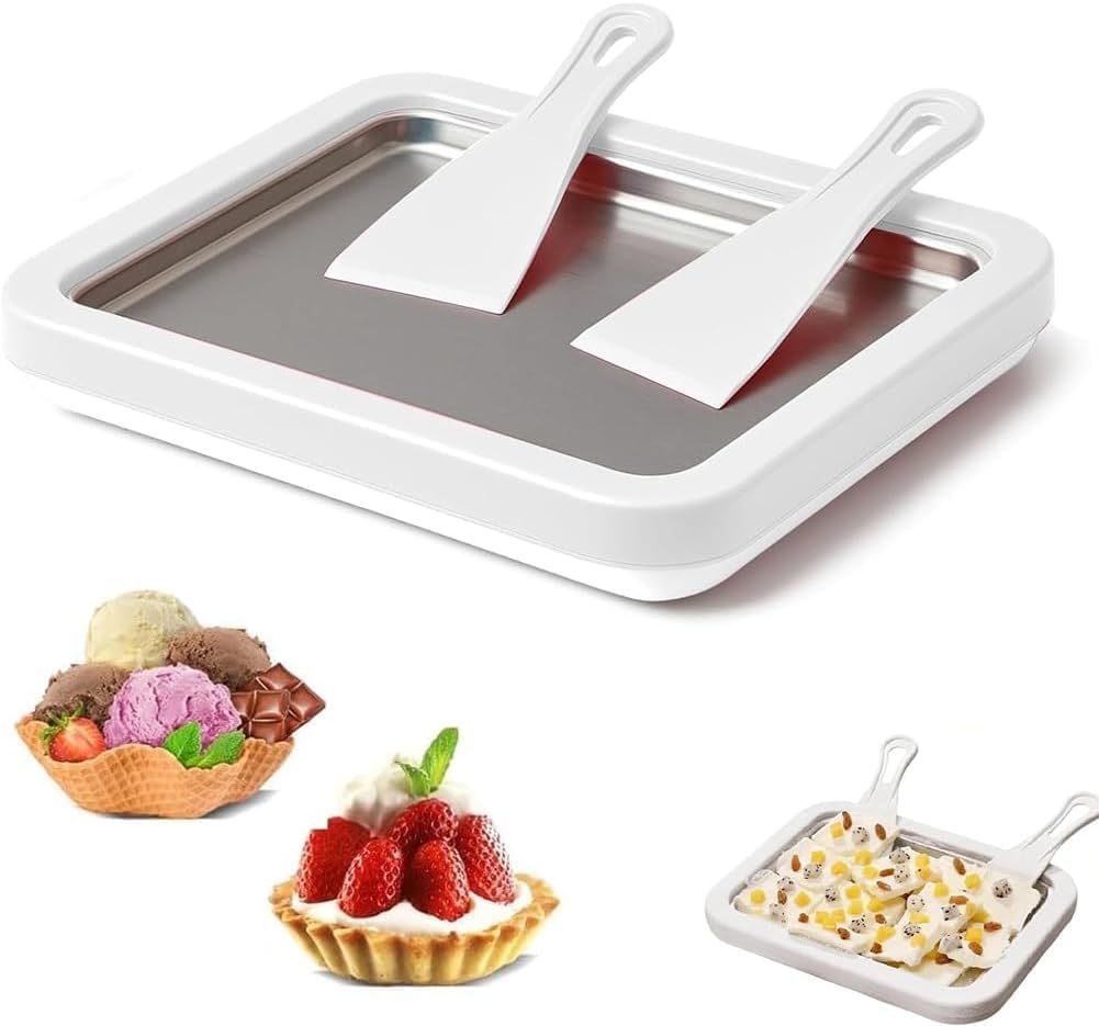 Manual Ice Cream Roll Pan | DIY Frozen Dessert Maker with 2 Scrapers | Cold Plate for Gelato, Frozen Yogurt, Sorbet & Ice Cream Rolls-image-4