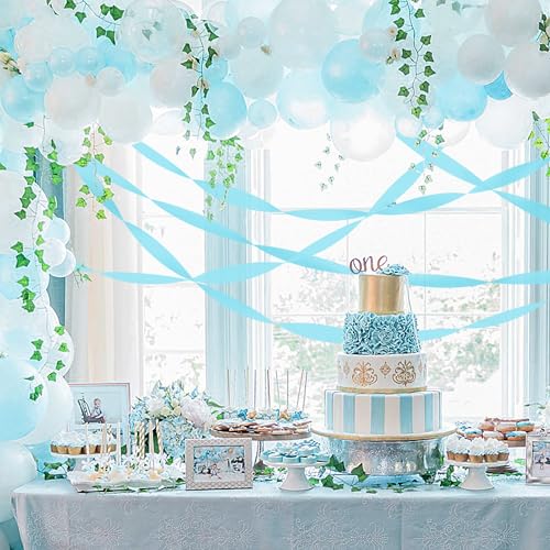 Image of 8 Rolls Crepe Paper Streamers, Light Sky Blue Streamers Party Decorations for Baby Shower Birthday Gender Reveal Under The Sea Party