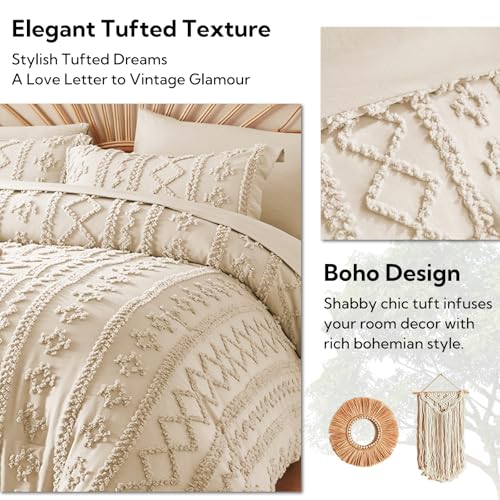 Image of MR&HM Full Size Bed Sheets and Comforter Set Beige, 7 Pieces Tufted Boho Beddding Sets, Farmhouse Style Bed in a Bag with 1 Comforter, 2 Pillow Shams, 2 Pillowcases, 1 Flat Sheet, 1 Fitted Sheet