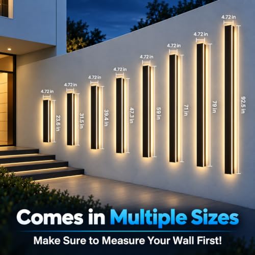 Modern Outdoor Wall Lights - 2pack 39inch Dimmable Black Exterior Light Fixtures Wall, Porch Lights Outdoor Wall Sconce, Patio Long Strip Wall Light Fixtur Outside for Garage, House(4.72 Inch Wide) by NIUZDU - Used condition - Image 7