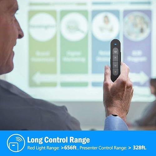 Vista 6 de DinoFire Presentador inalámbrico, Hyperlink Control de Volumen Presenter RF 2.4 GHz PowerPoint Clicker Presentación Mando a distancia Puntero láser