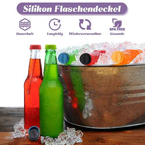 VEGCOO 12 Stück Silikon Gummi Flaschendeckel mit 6 Stück Silikon Getränkedosen Verschluss, Wiederverwendbare Bierdosen Abdeckung für Hausbrauen Bier, Bunte Deckel für Dosen ohne Auslaufen