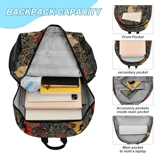 Travel Backpack Lunch Bag Set for Hiking Picnic, Backpacks with Insulated Lunch Box Bird Embroidery Print4