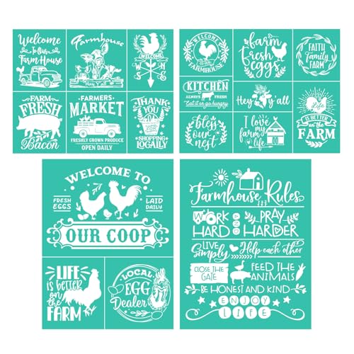 4PCS Farm Market Self-Adhesive Silk Screen Stencils Rabbits Screen Printing Stencils Reusable Stencil for Craft Farm Animals Mesh Transfer for Painting on Wood Fabric Bag Farmhouse Decor 8.5x11IN