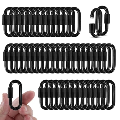 50PCS 2Inch Quick Links,Black Chain Connector Link,Screw Galvanized Steel Heavy Duty Chain Links, 3/16" M5 Locking Carabiners for Connecting Hammock, Key Chain, Pet Leash,Gym,Camping 650 Lbs