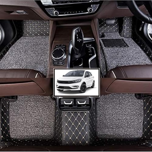 Image of Vahan Expo Premium 7D Car Mat Full Set for TATA Tiago EV (2022) || Luxury Leather Double-Stich 7D Car Floor Mat Complete Set || 100% Waterproof and Washable || Black