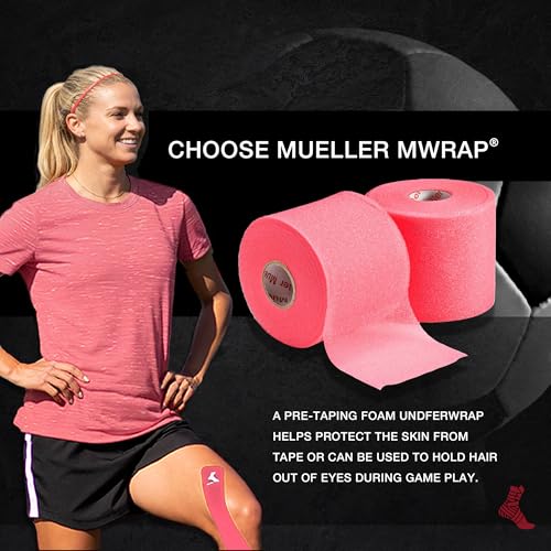 Image of Mueller Sports Medicine MWrap, Pre Wrap, Athletic Tape Underwrap for Sports, Hair, Ankles, Wrist, Hands and Knees, Water-Resistant, Latex Free, 2.75 inch x 21.4 Yards Per Roll, 2 Rolls