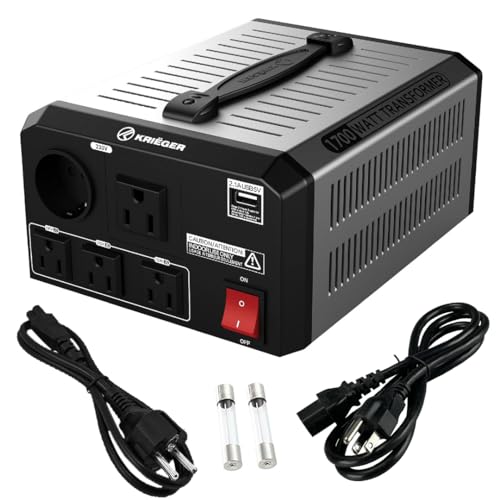 Image of Krieger 1700 Watt Voltage Transformer, 110 /120V to 220 /240V Step Up Step Down Voltage Converter with AC Outlets, MET Approved Under UL, CSA