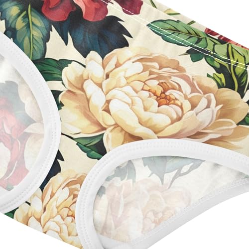 Vintage Floral Peony Daisy Flowers Girl Panties Cute Girls Underwear Toddlers Cotton Fun Briefs Girls Undies 2t4