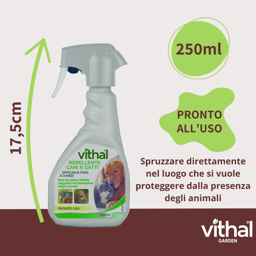 VITHAL Repellente Cane e Gatto Spray 250ml - Protezione Totale Per Interni Ed Esterni, Durata Fino a 3 Mesi, Spray Pronto All’Uso