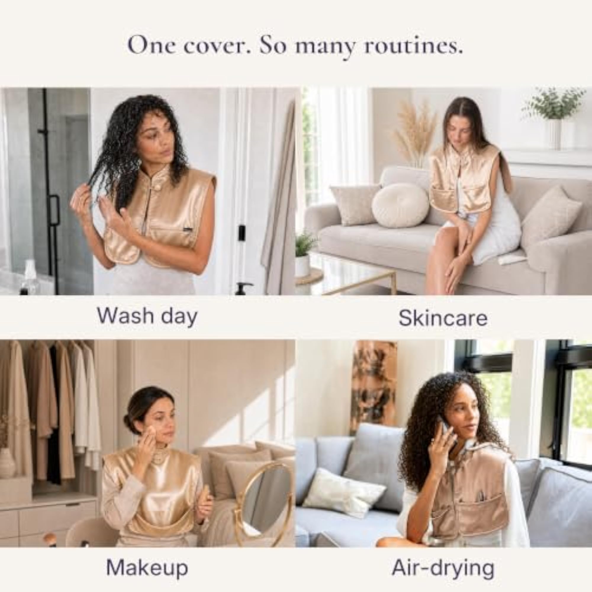 Wearable Beauty Cover for Wet Hair, Satin + Cotton Drape