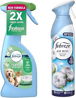 Febreze Fabric Refresher Pet Odour Fighter 375ml & Febreze Air Mist Cotton Fresh 185ml | Eliminates Pet Smells & Freshens Home | Long-Lasting Fabric and Air Freshener Spray Set