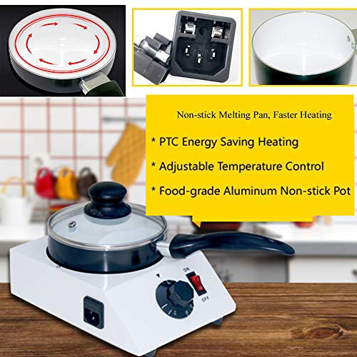 Electric Chocolate Melting Pot Furnace Stainless Steel Butter Chocolate Tempering Machine, 40W 30~85 ºC Cream Handmade Soap/Candle Heating Furnace, 2.2lbs Capacity Single Pot (110V)