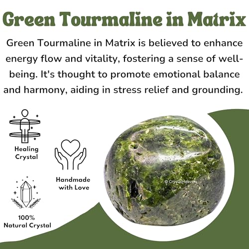 Image of Certified Green Tourmaline in Matrix Crystal Healing Tumbled Stone, Natural Polished Crystals for DIY Crafts, Manifestation, Meditation, Pooja Feng Shui and Reiki Healing (30 Grams)