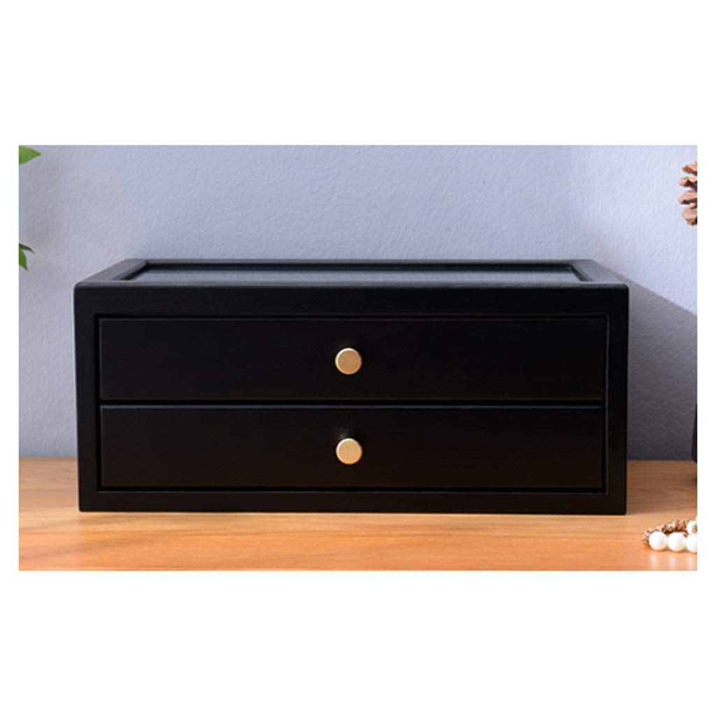 Coten Girls Green,Black Jewelry Box 2021 Luxury Wooden Jewelry Box Organizer 2 Layers Drawer Earring Rings Necklace Storage Case Gift Jewellery Casket (Color : Black)