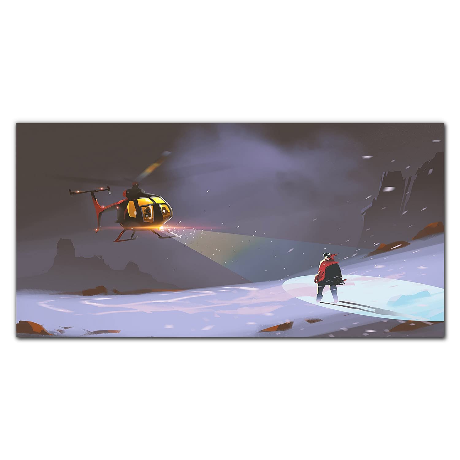 Coloray Pintura Vidrio Acrílico 100x50cm Cuadro De Pared De Arte De Vidrio Mural Sala De Estar Cocina Acryl - Helicóptero De La Nieve De La Montaña