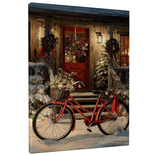 Lienzo decorativo para pared de cocina, corona rústica y acogedora, árbol de Navidad, color rojo, impresiones para colgar en la pared, arte para comedor, baño, restaurante, dormitorio, decoración de