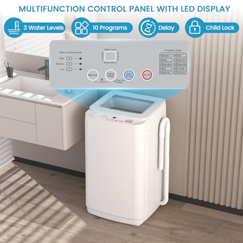 Image of Zynkez 14 lbs Portable Washing Machine, Fully Automatic Portable Washer with 10 Programs, 3 Water Levels, Drain Pump, Small Washer and Spin Dryer Combo for Apartment, RV, Dorm