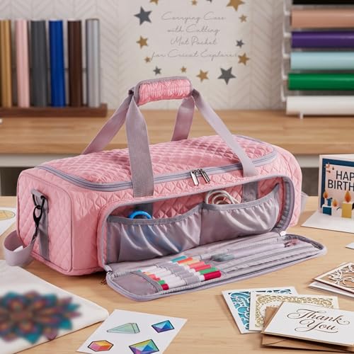 Image of AMOIGEE Puff Carrying Case for Cricut Explore 5, Quilted Storage Bag for Die-Cutting Machine, Travel Craft Tote with Pockets for Vinyl, Tools, Mats and Cricut Accessories and Suppliers
