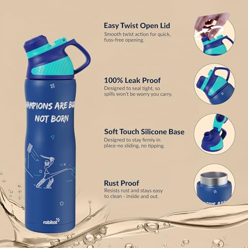 Image of Rabitat ZYLO Max Insulated Water Bottle for School Kids 750ml | Steel Water Bottle for Kids | Kids Water Bottle | 2 Year Brand Warranty | Hot & Cold Upto 24 Hours | School, Gym, Outdoor PowerPlay