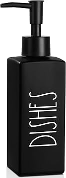 Dish Soap Dispenser, Matte Black Soap Dispenser for Kitchen, Glass Dishes Dispenser with Pump, Farmhouse Liquid Soap Bottle Dispenser, Refillable Soap Bottle for Kitchen Decor, 12.3fl oz