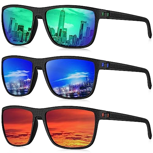 KALIYADI Polarized Sunglasses Men, Lightweight Mens Sunglasses Polarized UV Protection Driving Fishing Golf (Dark Blue/Green/Red)