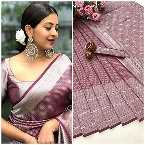 Image of ZECVA Women's Art Lichi Indian Traditional Style Silk Saree With Unstitched Blouse Piece