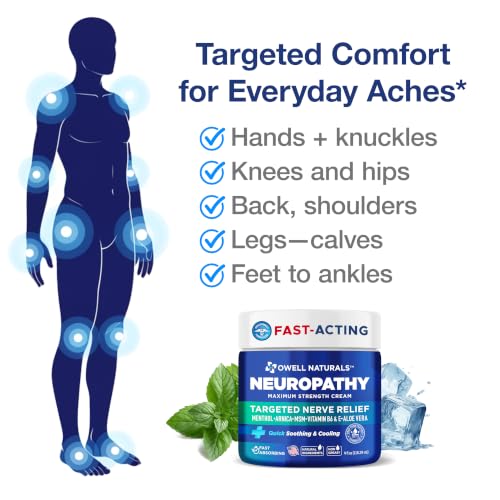 Image of Owell Naturals Neuropathy Cream Extra Strength - Fast Absorbing for Legs, Feet & Hands - Advanced Soothing Formula with Aloe Vera, Arnica, MSM & Vitamin B6 - Made in USA, 4 fl oz