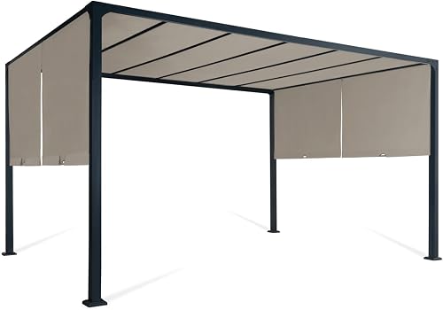 Pergola coulissante 2 pans 3x4 M belvédère de Jardin Toile Taupe IDMarket