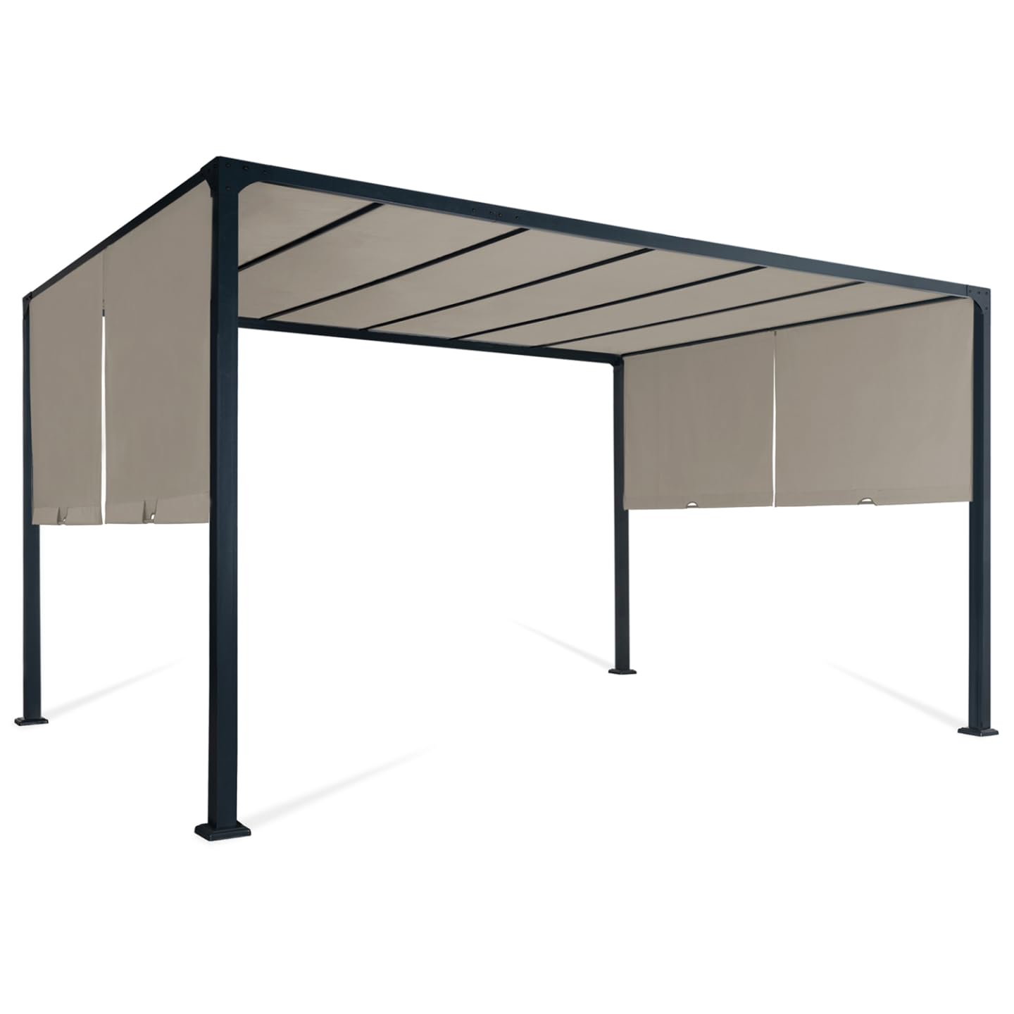 IDMarket - Pergola coulissante 2 pans 3x4 M belvédère de Jardin Toile Taupe