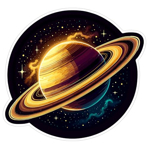 Saturn Planet Sticker 4 Inch Space Galaxy Solar System Astronomy Celestial - Waterproof Vinyl Decal for Laptop Water Bottle Car Tumbler - Durable Aesthetic Long-Lasting Stickers for Adults ID44990