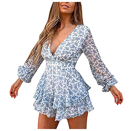 Women's Casual Print Flower Temperament V-neck Long Sleeve Mini Dress