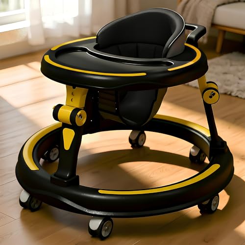 Image of StarAndDaisy Baby Walkers for 9+, 6-18 Month Baby boy & Girl 360 Walker for Kids for 6-24 Months with 7 Level Height Adjustment, Foldable Baby Walker with Smooth Wheels (Yellow-Black)