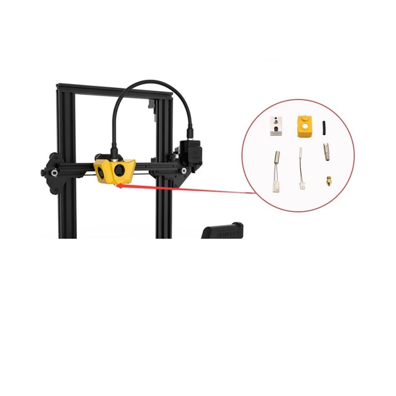 Estrusore hotend, compatibile con Artillery, Hornet, MK8 | Linea riscaldante, termistore, tubo PTFE 21mm, blocco riscaldante CNC, ugello in ottone 0.4mm(Hornet Hotend)