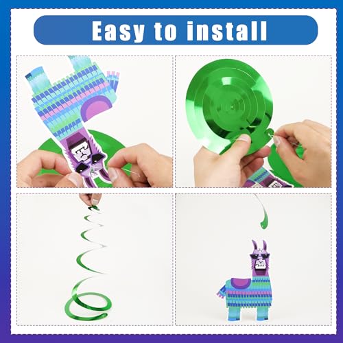 Image of Video Game Hanging Swirls 41Pcs Llama Themed Birthday Party Decoration for Video Game Party Supplies Llama Theme Birthday Decor Favor