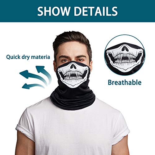 Doerix Halloween Skull Face Mask Bandana, Motorcycle Face Mask For Men Women, Half Face Cover Rave Scarf Neck Gaiter Biker #TOP4