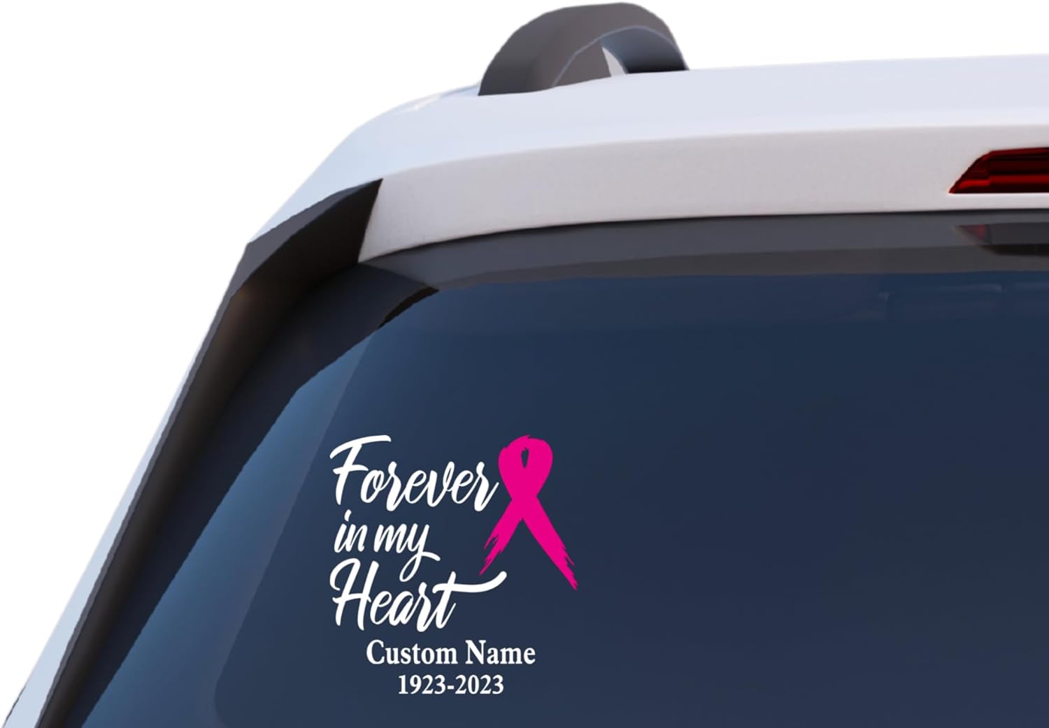 Forever in My Heart Memorial Decal, Custom Name and Date Vinyl Sticker with Awareness Ribbon, Car Window Decal