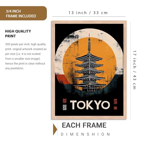 Image of HOTHOUSE Aesthetic Japanese Nature and City View Wall Framed Posters | Japanese Nature and City View Framed Poster for Living Room Bedroom Gaming Room Studio Wall Decor Set Of 6 (13X17 inch)