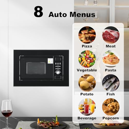 SMETA Integrated Microwave with Grill 800W Built in Microwave 20L with 8 Auto Menus, Child Lock, Weight/Time Defrost function, Easy Open Door, Quick Start - Black - Image 4